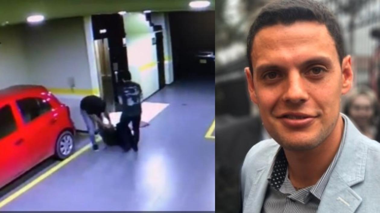 Juan Fernando Barona y Nicolás Vergara Vargas cuando arrastran a la exnovia del periodista.