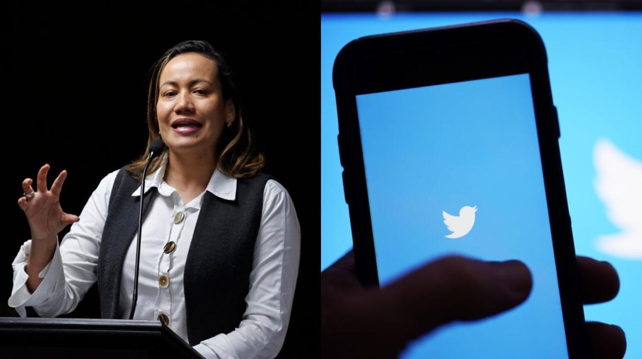 Carolina Corcho y el logo de Twitter.