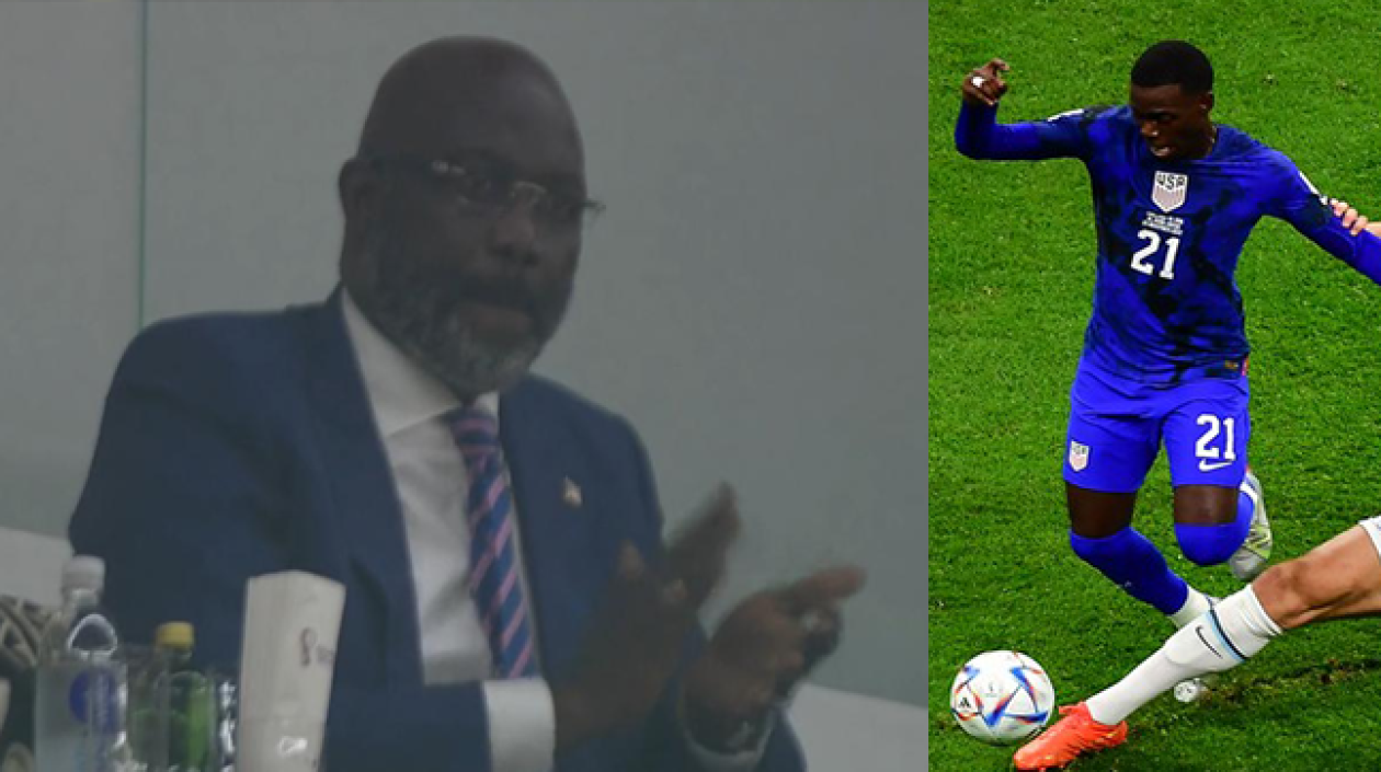 George Weah viendo a su hijo Timothy