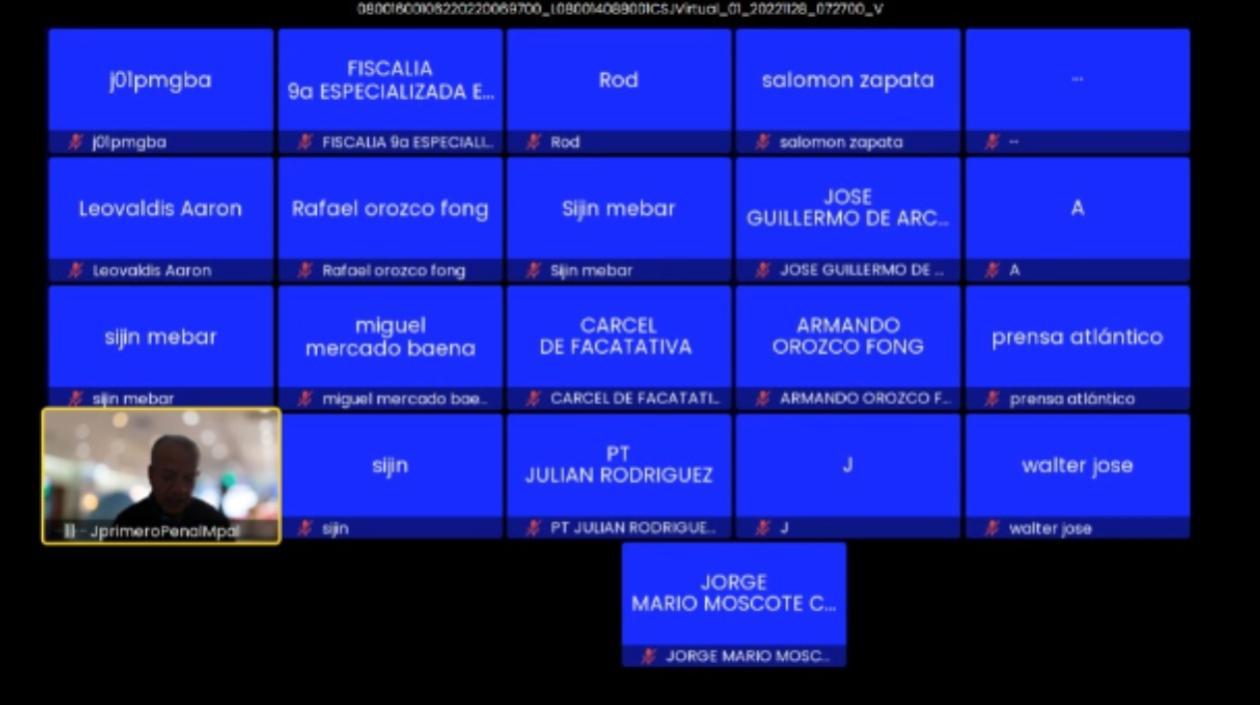 Aspecto de la audiencia virtual donde el juez se declaró impedido. 