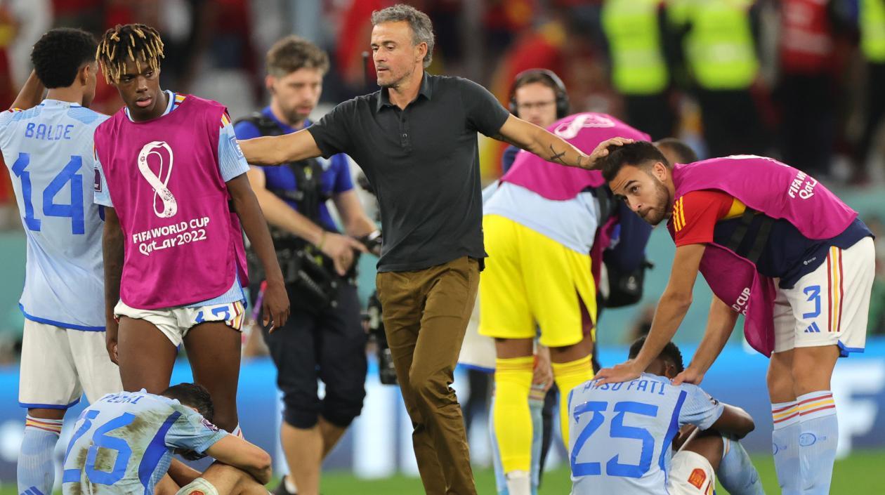 Tras la eliminación ante Marruecos, Luis Enrique animó a sus jugadores.