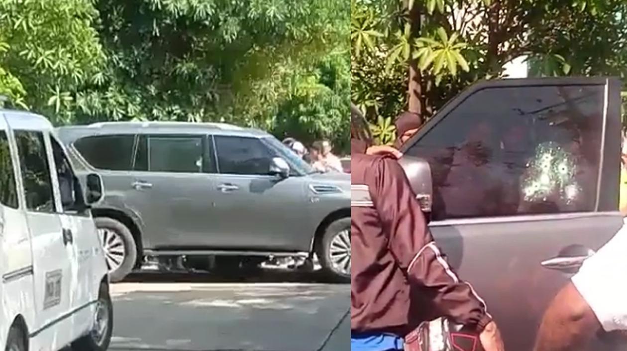 La camioneta impactada a bala. 