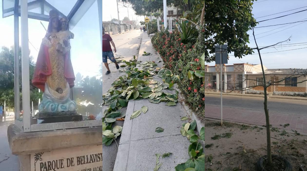 Estado en que quedó el altar y el parque.