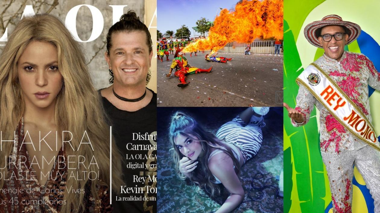 Shakira y Carlos Vives en la caratula de La Ola Caribe y temas como el Carnaval, la cantante Shadia Maraby y el Rey Momo. 