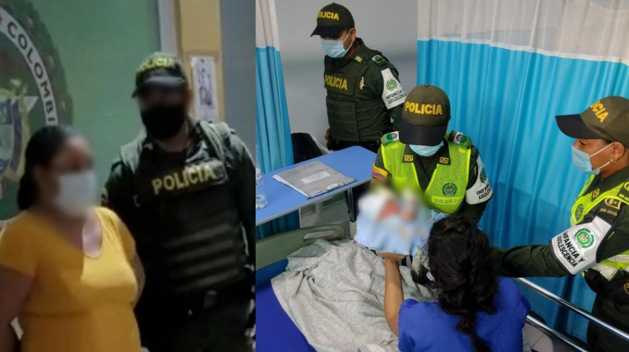 La mujer capturada a la izquierda. Uniformados entregaron el bebé a su madre.