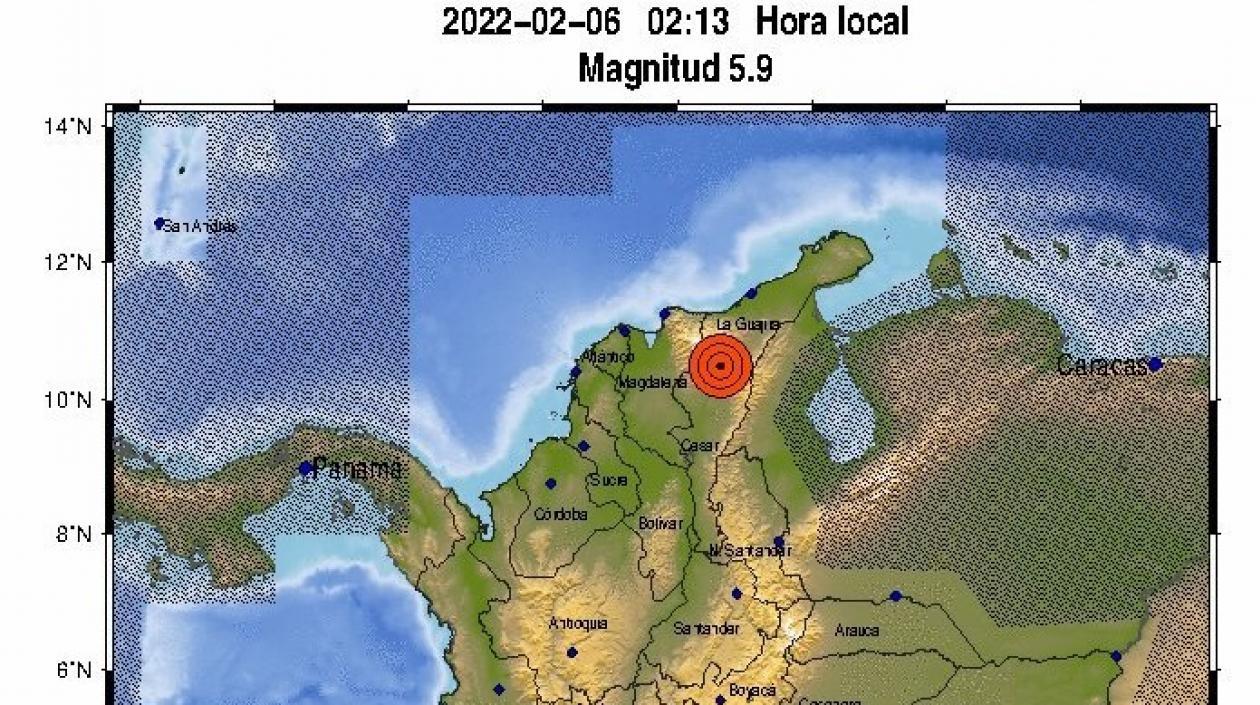 Mapa del epicentro del sismo que se sintió en Santa Marta.