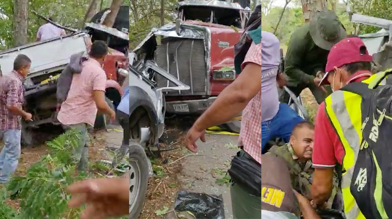 Momento en que los soldados heridos eran auxiliados. 