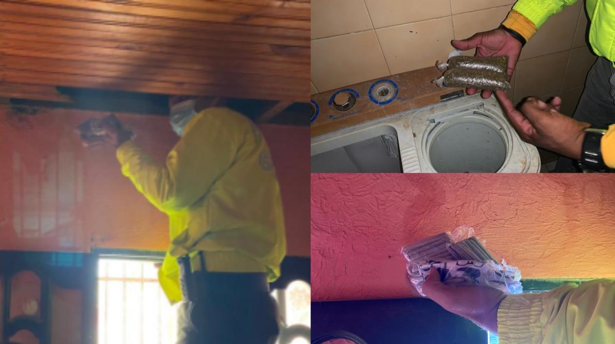 Momento en que hallaron la droga en la vivienda. 