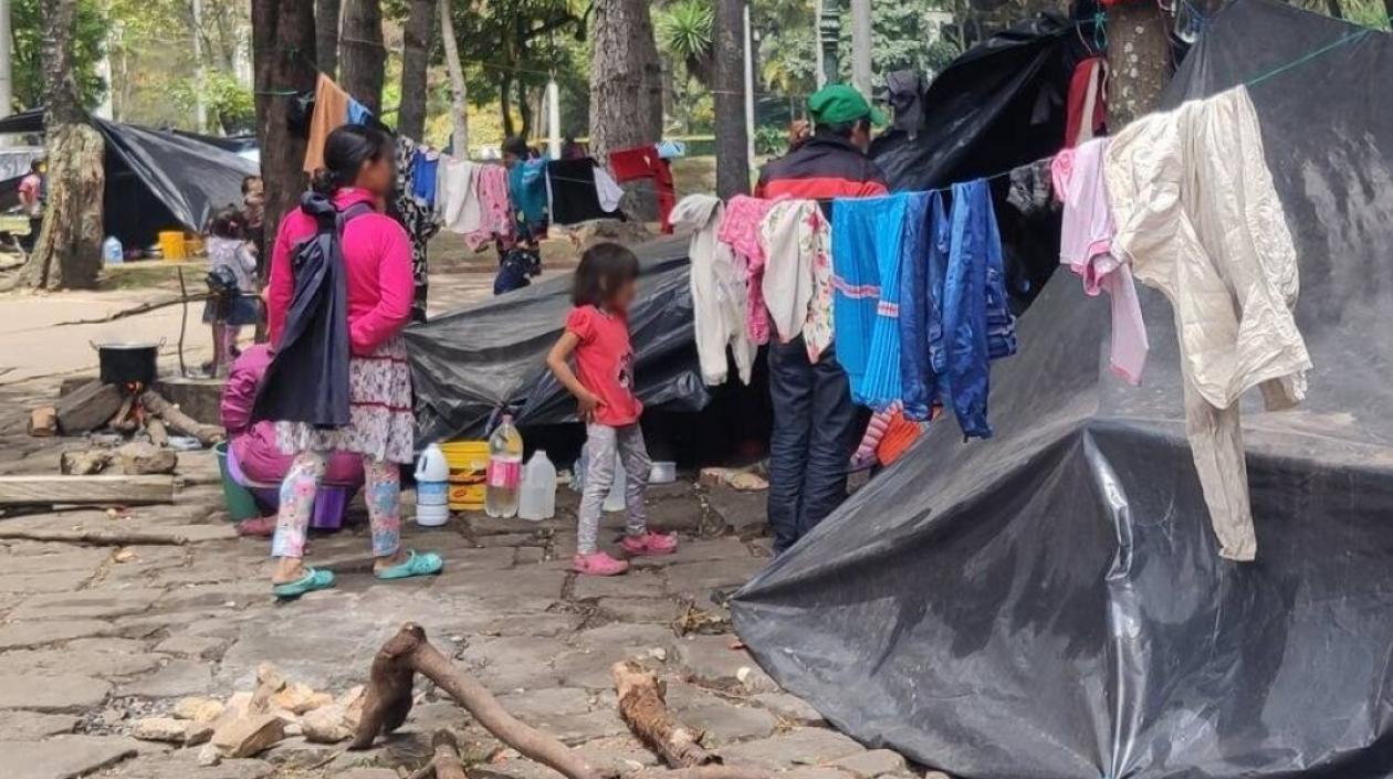 En cambuches permanecían emberas en parque La Florida.