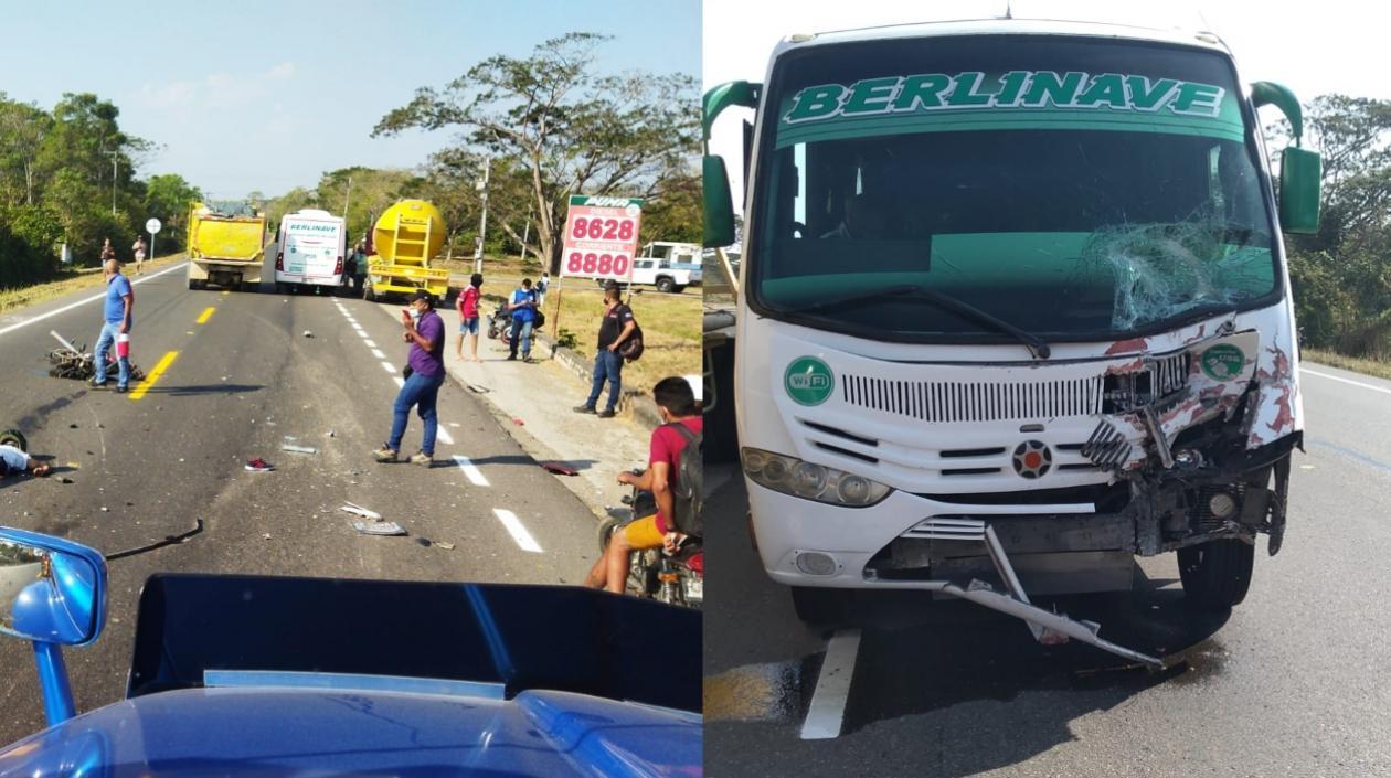 Esta fue la buseta que colisionó con la moto en la que se movilizaban las víctimas. 