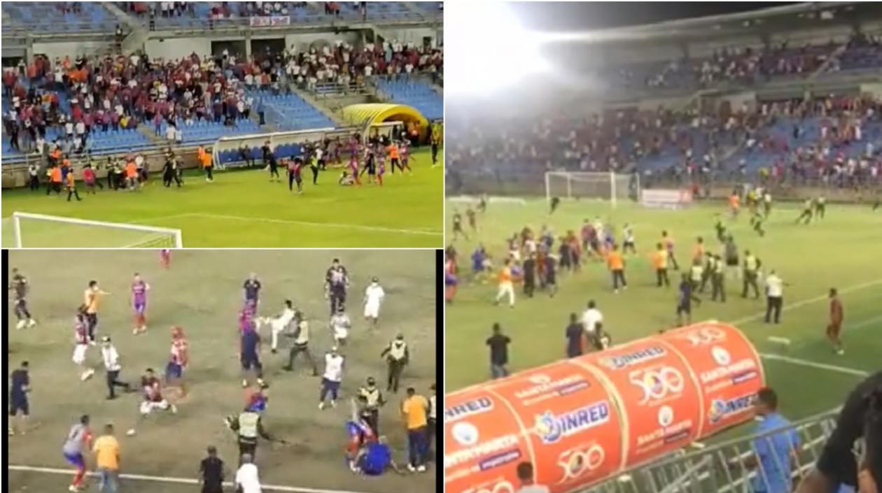 Momentos de la trifulca entre hincha y jugadores. 