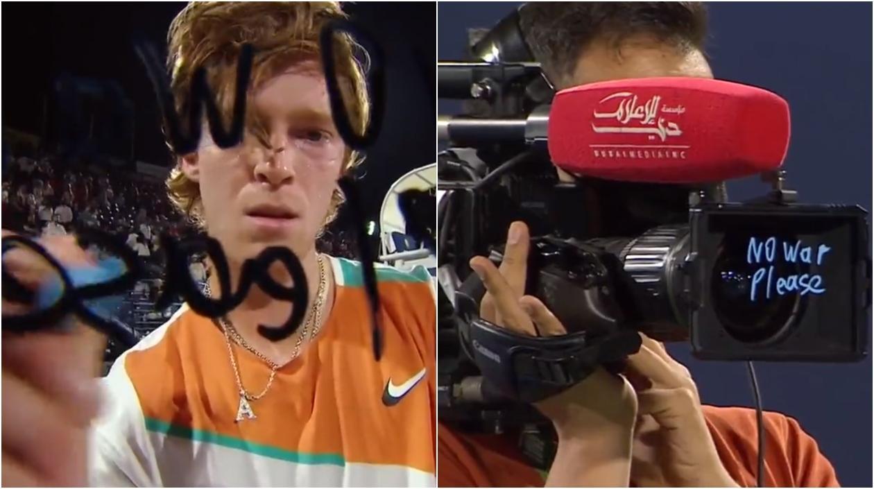 Andrey Rublev firma la cámara con el mensaje. 