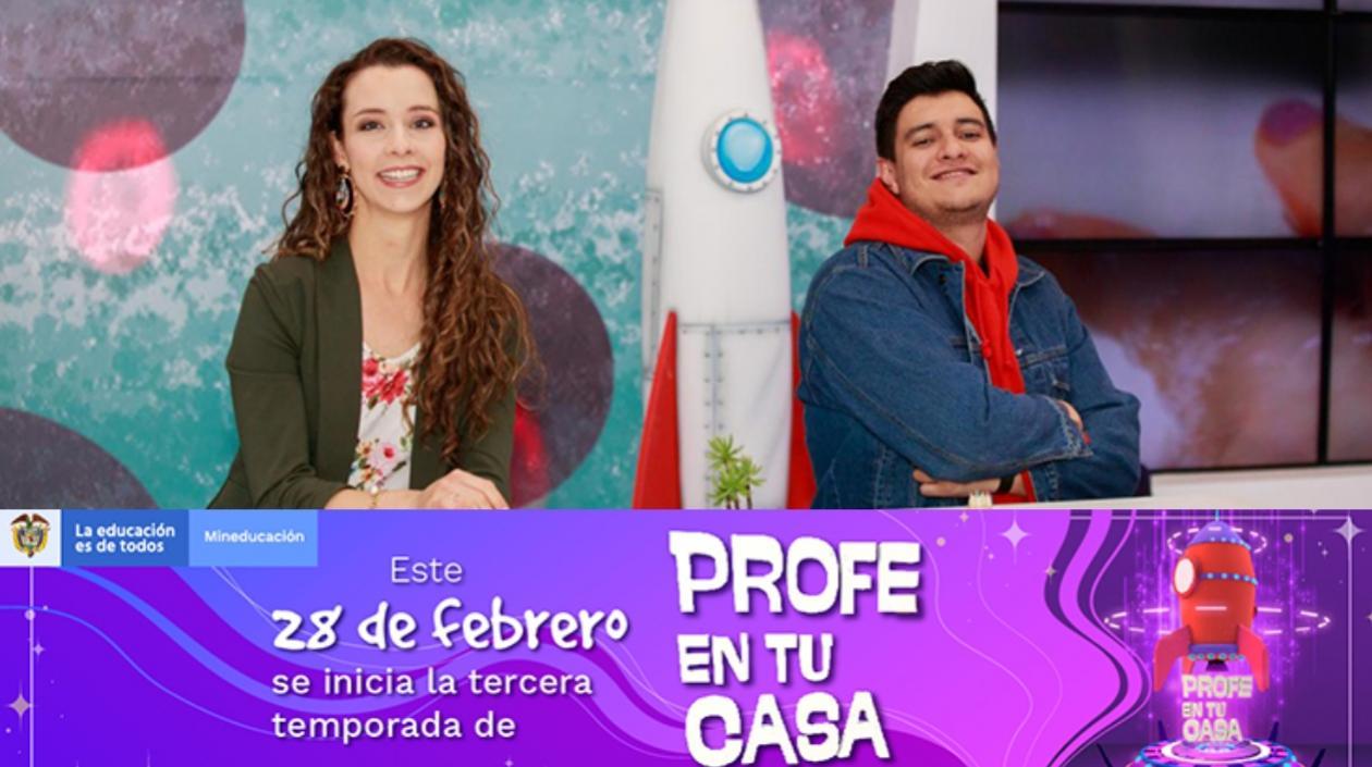 María Camila Sánchez y Samuel Escobar, presentadores del programa 'Profe en tu casa'