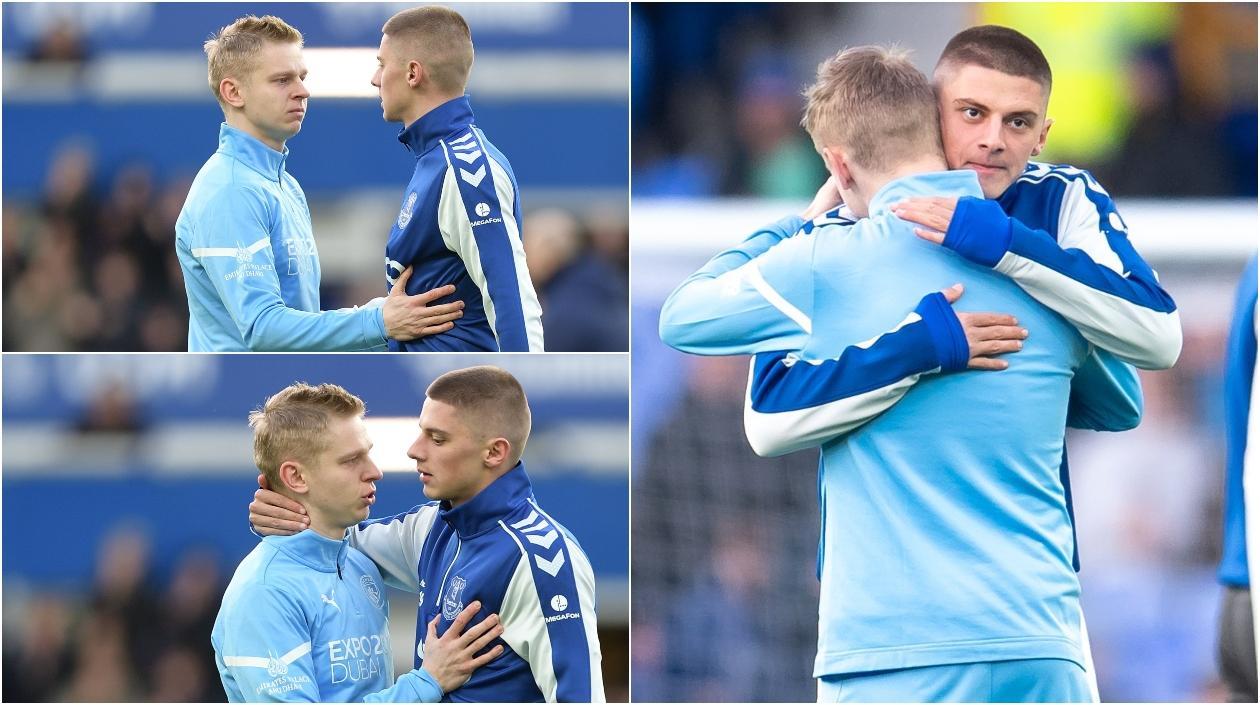 Vitaly Mykolenko, del Everton, y Oleksandr Zinchenko, del Manchester City.