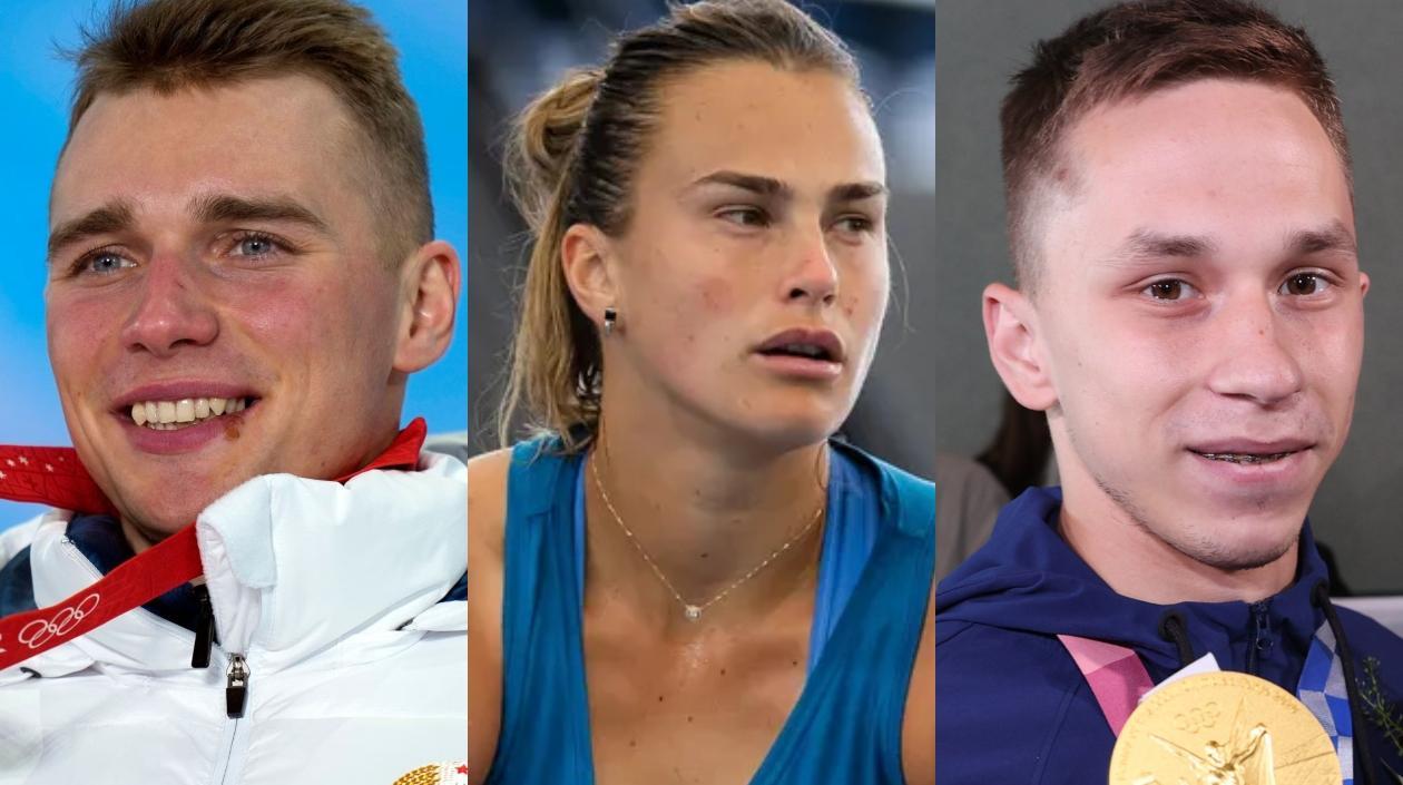 Anton Smolski, Aryna Sabalenka e Ivan Litvinovich, atletas bielorrusos de élite. 