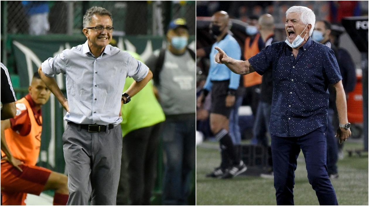 Juan Carlos Osorio, técnico del América de Cali y Julio Comesaña, entrenador del DIM.