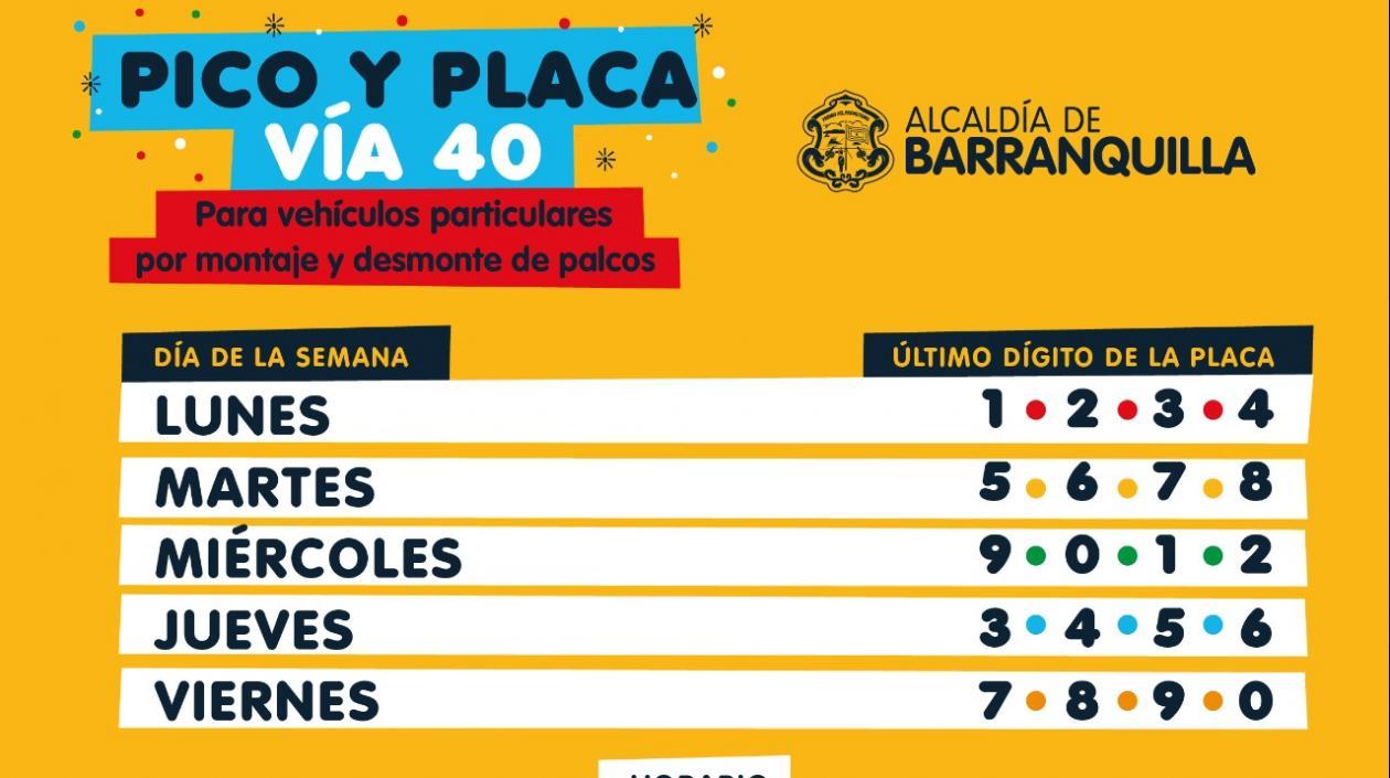 Cronograma del pico y placa.