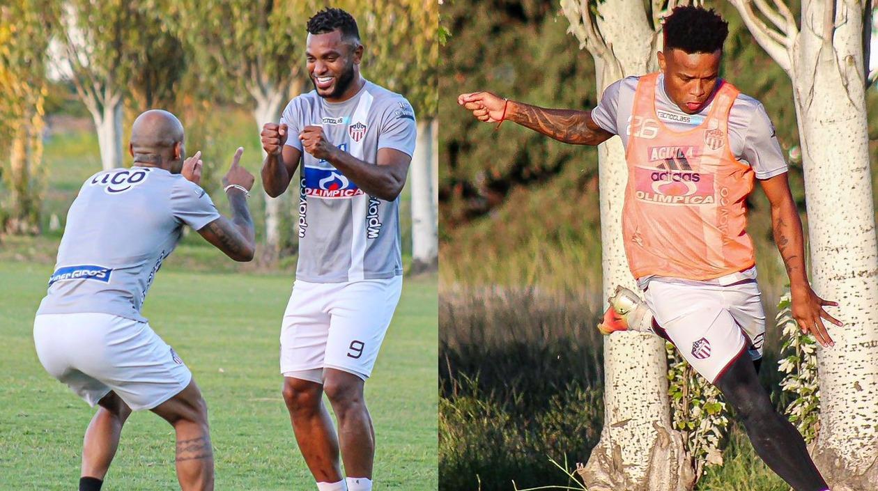 Freddy Hinestroza, Miguel Ángel Borja y John Fredy Pajoy entrenando en territorio argentino.