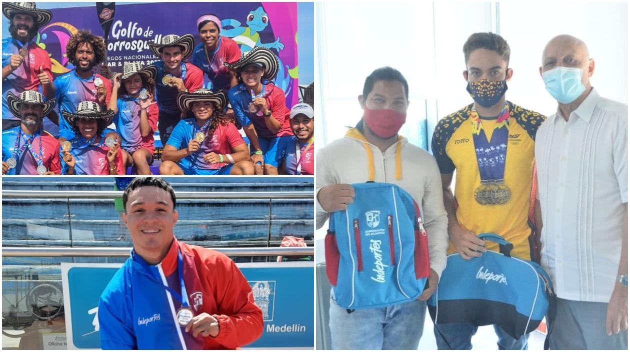 Armando Segovia, director de Indeportes, con algunos de los deportistas beneficiados. 