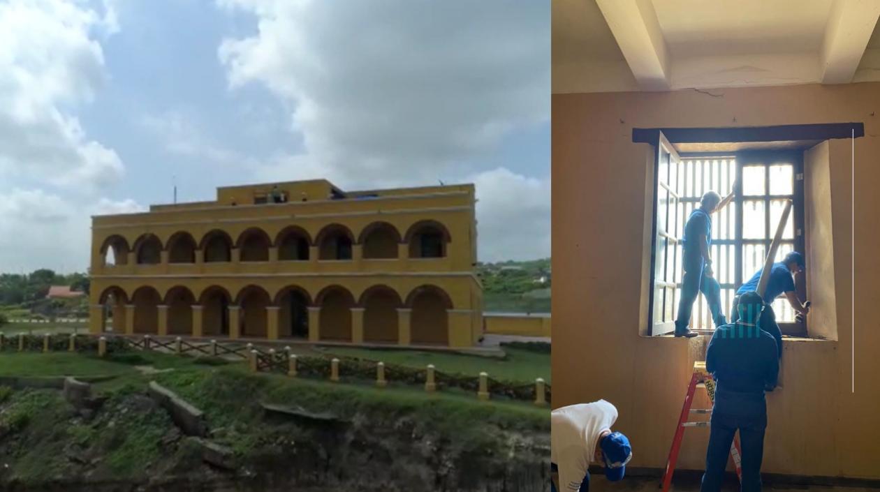 Gobernación del Atlántico adelantó labores de limpieza en paredes del frente del castillo, puertas y ventanas.
