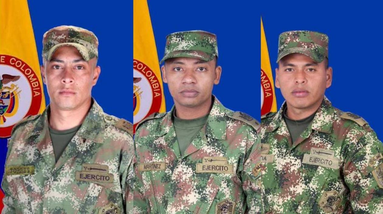 Álvaro Andrés Torres Palomino, Enairo Luis Martínez Arciria y Sebastián Enrique Espitia Fuentes, los soldados fallecidos.