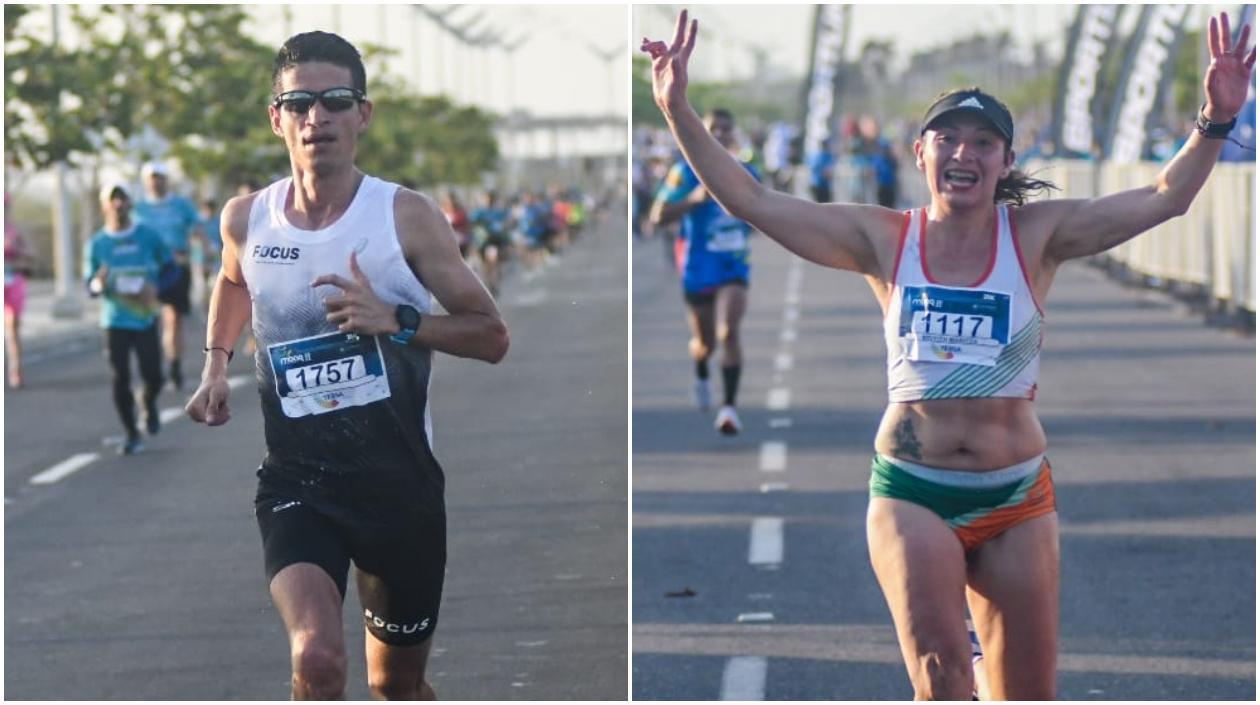 Jeison Suárez y Briyitte Forero, ganadores de la Maratón de Barranquilla. 