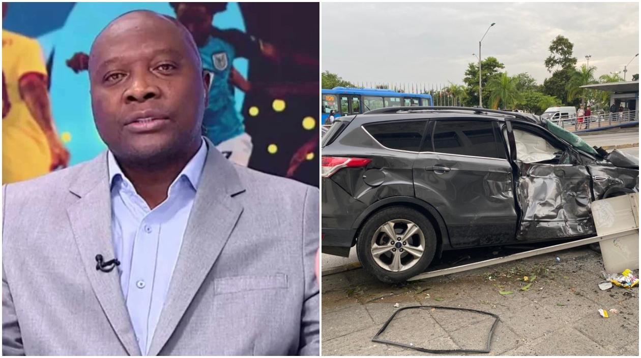 Freddy Rincón y el estado en la que quedó su camioneta. 