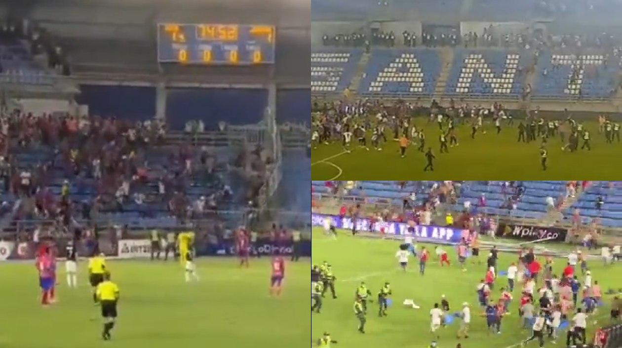 Momentos de los enfrentamientos en las tribunas.