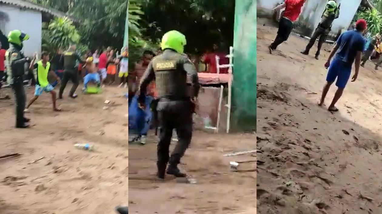 Momento en que la comunidad trataba de linchar a quien señalan del crimen. 