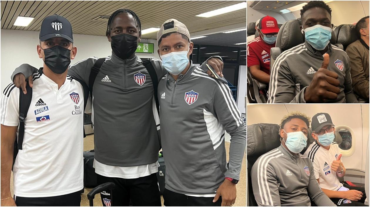 Jugadores de Junior a su llegada a Santa Cruz de la Sierra. 