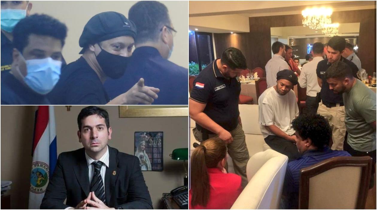 El fiscal Marcelo Pecci y Ronaldinho durante las diligencias judiciales. 