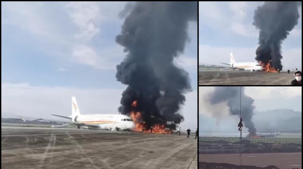 Imágenes del avión incendiado en China.