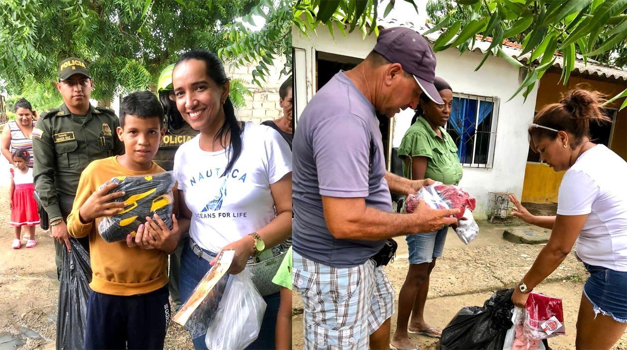 Entrega de las mercancías donadas a la población.