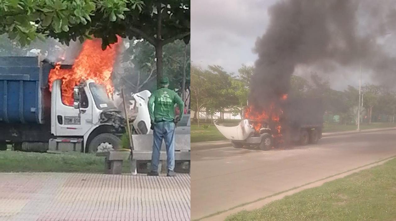 Volqueta incendiada. 