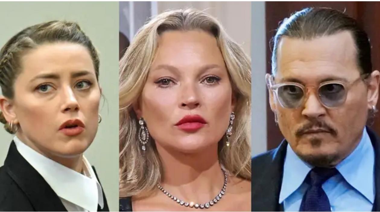 La actriz Amber Heard, la actriz Kate Moss y el actor Johnny Depp.