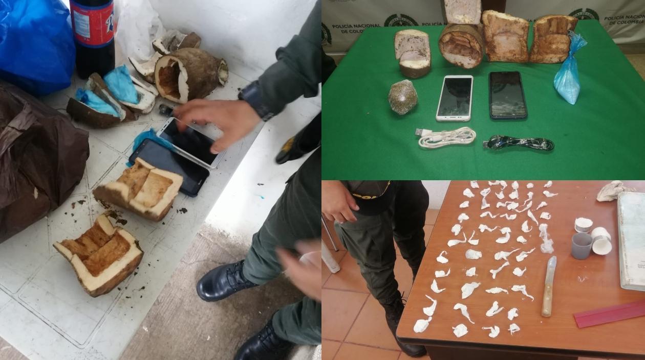 La droga y los celulares incautados.