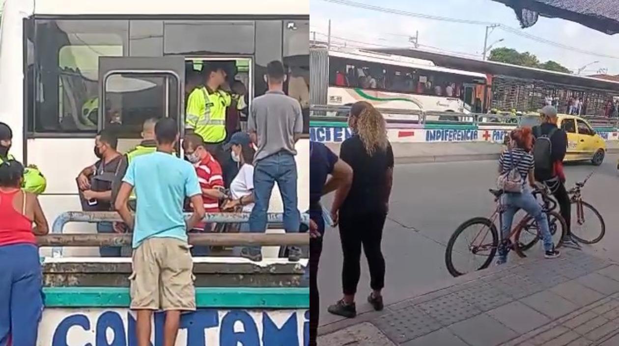 Imágenes del bus de Transmetro retenido.