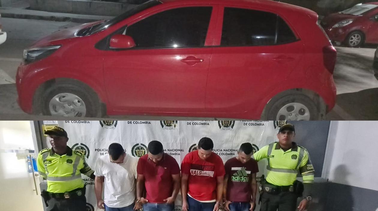 El vehículo hurtado y los capturados.