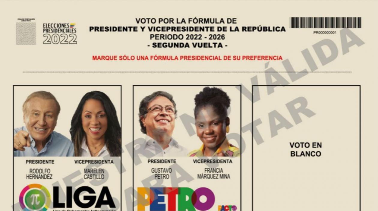 Tarjetón presidencial para la segunda vuelta. 