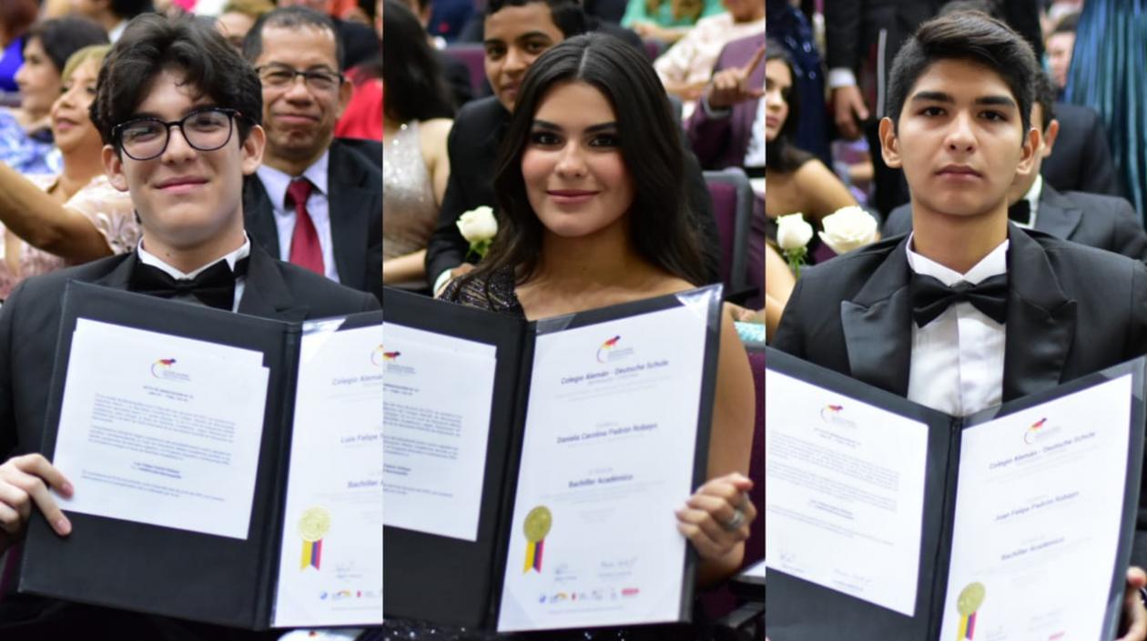 Luis, Daniela y Juan Felipe Padrón. Ceremonia de graduación en el Colegio Alemán de Barranquilla.