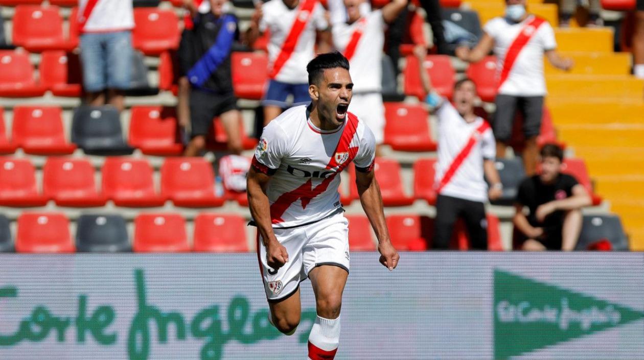 Falcao García celebra un gol con el Rayo Vallecano. 