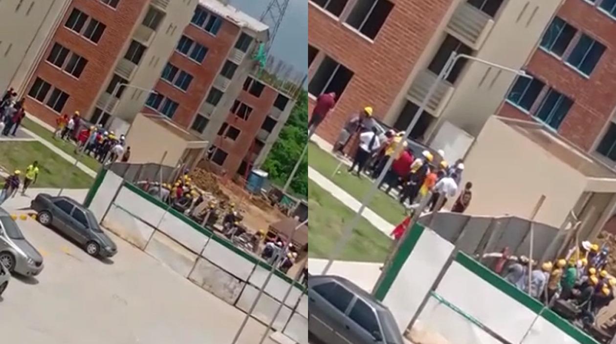 Lugar donde cayó el albañil. 