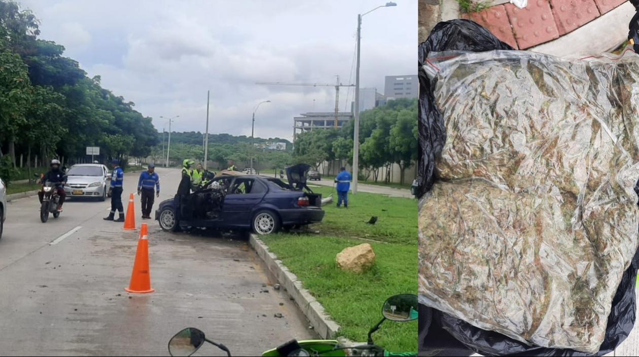 La Policía halló la marihuana en el baúl del vehículo accidentado. 