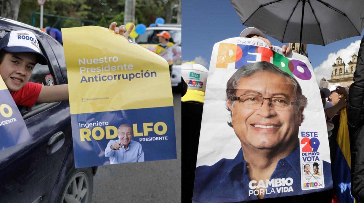 Afiches de Rodolfo Hernández y Gustavo Petro.