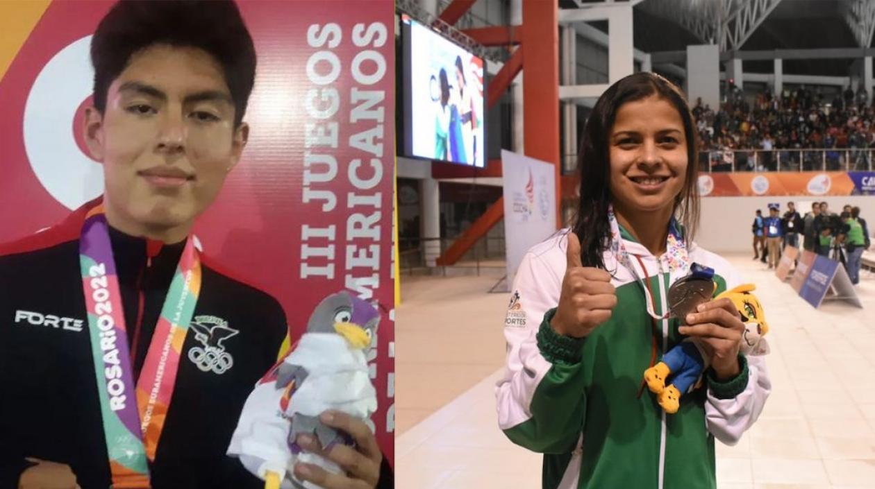 Marco Rojas (Esgrima) y Karen Torrez (Natación), los abanderados de Bolivia.