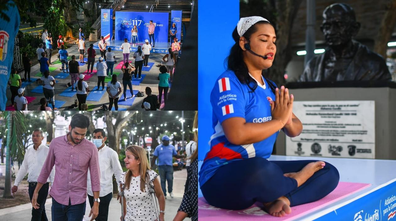 Actividad del Día Mundial del Yoga con la Gobernadora Elsa Noguera y Luis Restrepo, director de Indeportes. 