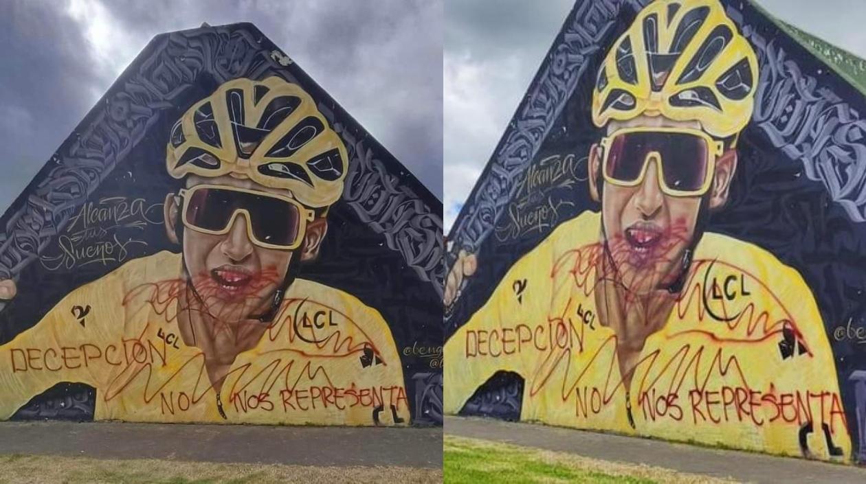Mural vandalizado contra Egan Bernal. 