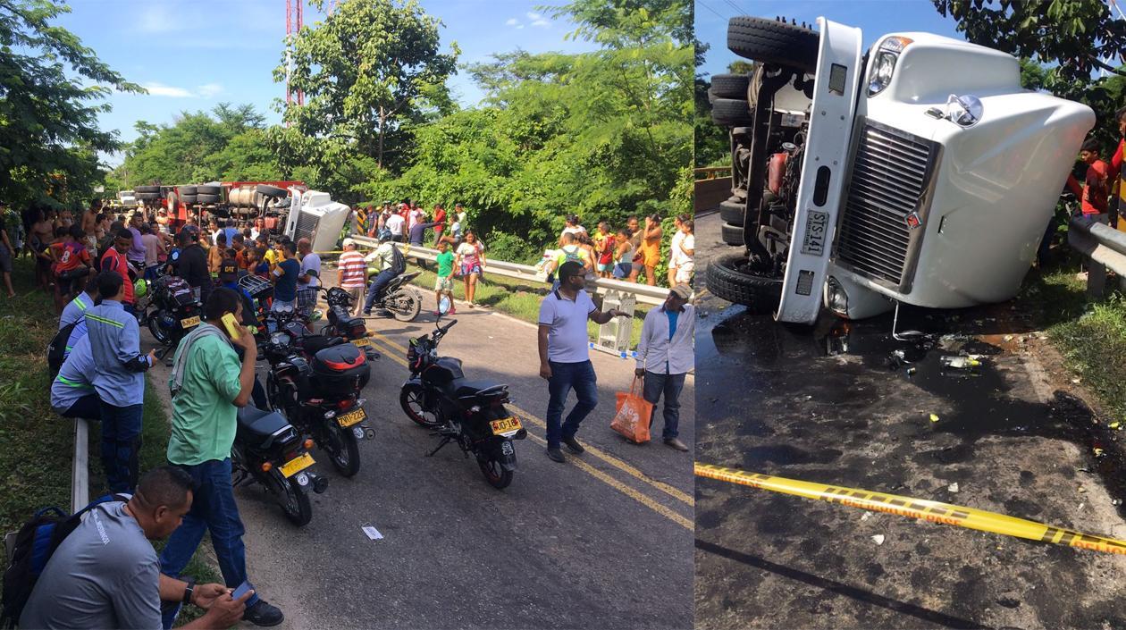 En el 'Puente de la Aguja' se volcó camión cargado de cervezas