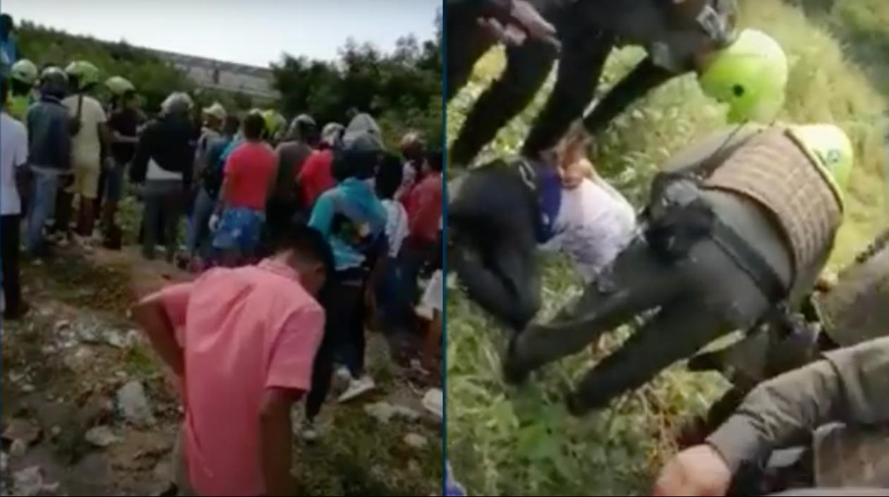 Momento en que la Policía capturó al presunto ladrón. 