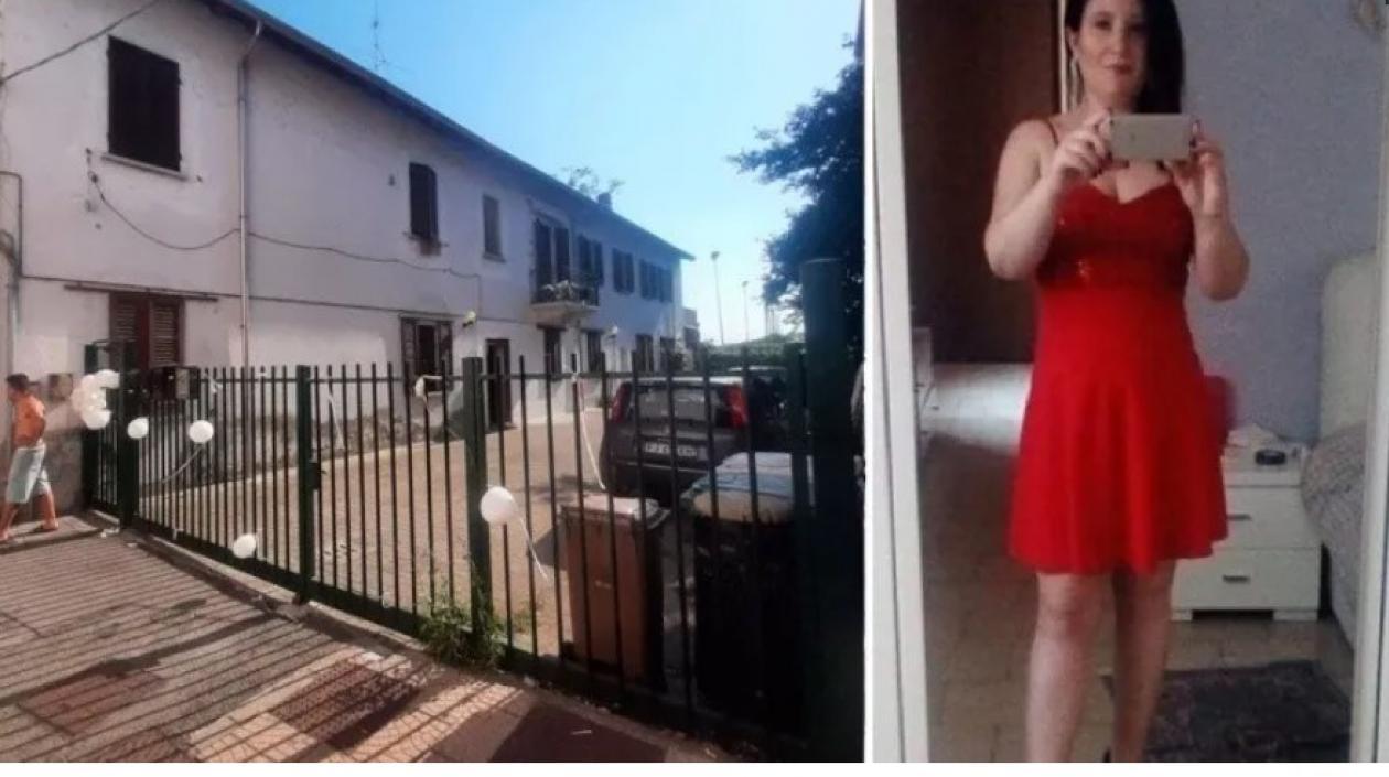 Globos blancos a la entrada del conjunto en la que murió la bebé. En la otra foto, Alessia Piffer